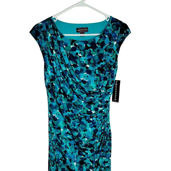 Connected Apparel Womens Blue/Teal Abstract Print Dress Size 8 NWT - Picture 4 of 11